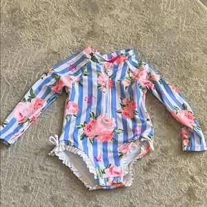 Betsey Johnson Blue and Pink Floral Kids Swim One Piece